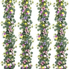Waipfaru 4Pcs Eucalyptus Garland with Daisy 3D Butterfly, Green Garland with Flowers, 5.9FT Artificial Faux Eucalyptus Leaves Vines for Table Mantle Home Wedding Party Indoor Outdoor Decor by Waipfaru