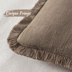 MIULEE Linen Fringe Decorative Fall Euro Pillow Covers Cocoa Brown 24x24 - Image 3