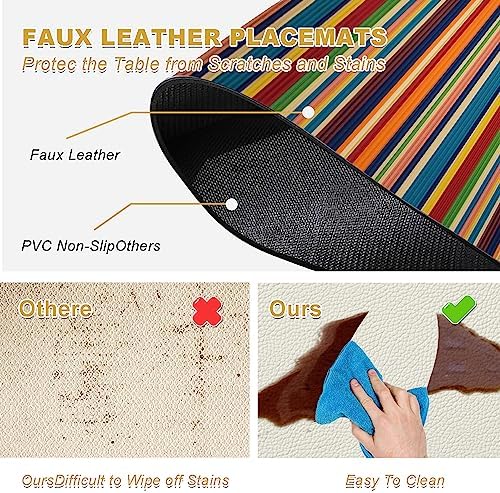 Faux Leather Placemats Set of 4 - Color Stripe Resistant Placemats for Dinner Table, Non-Slip Waterproof Oil-Proof Washable Reusable Placemat for Indoor Outdoor Kitchen Decor, 15.75In*11.81In - Image 3