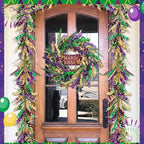 Suncalla 6 ft Mardi Gras Garland Purple Green Gold Glitter Garland Mardi Gras Hanging Decorations for Front Door Carnival Party Wreaths Home Indoor Outdoor Fireplace Decor - Image 2