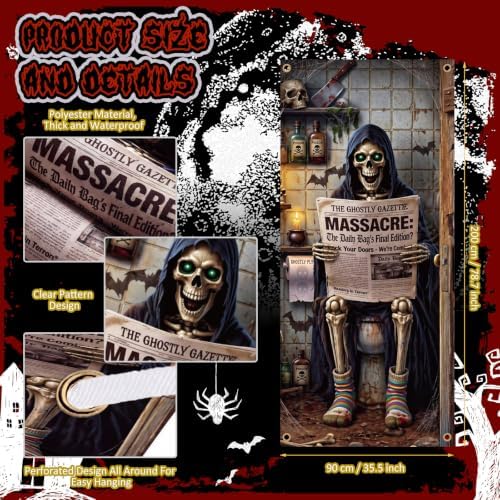 Preboun 6 Pcs Halloween Door Cover, Spooky Witch Skeleton Hanging Banner, Bloody Handprint Entrance Backdrop, Horror Party Decorations for Home Wall Indoor Outdoor, 35 x 78 Inch - Image 2