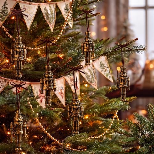 Amyhill 12 Pack Christmas Nutcracker Ornaments, 5 Inch Vintage Antique Gold Nutcracker Soldier Figurines with Velvet Hanging Ribbon, Retro Tree Decorations for Christmas Tree Mantle Holiday Decor - Image 6
