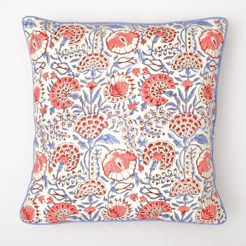 Ridhi Block Print Flamingo Pink Pillow Cover 18" x 18" (Pack of 2) Decorative Couch Pillows for Living Room, Chic Boho Cute Outdoor Pillows Covers Gifts for Spring, Easter and Valentine - Image 6