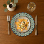 Ridhi Floral Block Print Round Placemats 15" in, Set of 4, Basil Green - Image 2