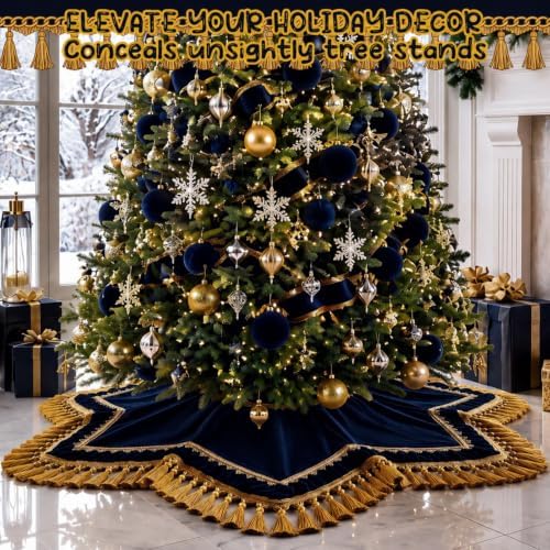 Roowest 48 Inch Navy Blue Christmas Tree Skirt Velvet, Octagon - Image 5