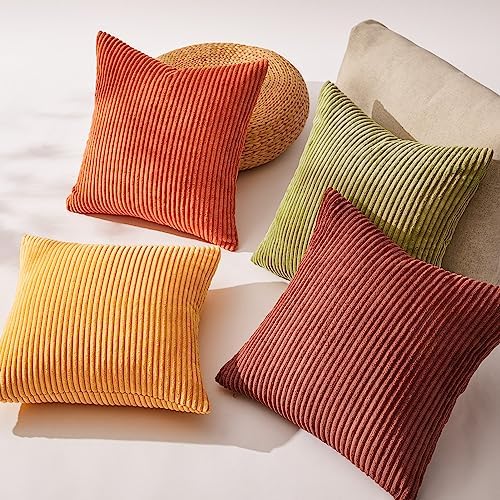 Topfinel Throw Pillow Cover 4pc Set - Multi Yellow Burnt Orange Combo - 22" x 22" Solid Cozy Corduroy Square Accent Decorative Cushion Case for Couch Sofa Chair Bed - Image 6