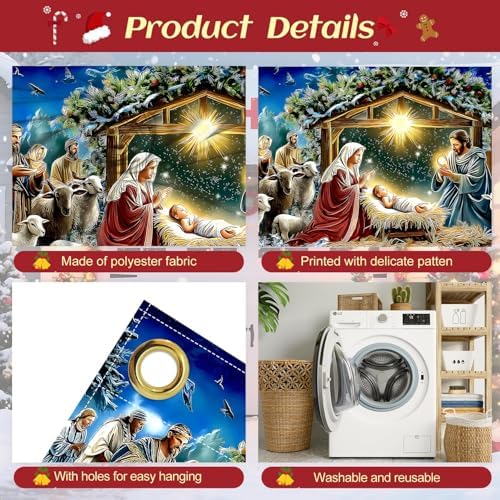 13x6Ft Religious Garage Door Banner - Nativity Scene with Holy Family, Shepherds and Animals in Stable Large Hanging Covers, Outdoor Inspirational Holiday Decor - Image 3