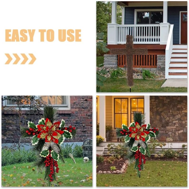 EXCEART Easter Rattan Cross Wreath, 3pcs Cross Shaped Grapevine Wreath Religious Form Base Twig Swag Frame Garland Ring for Church Front Door Wedding 16.9in - Image 4
