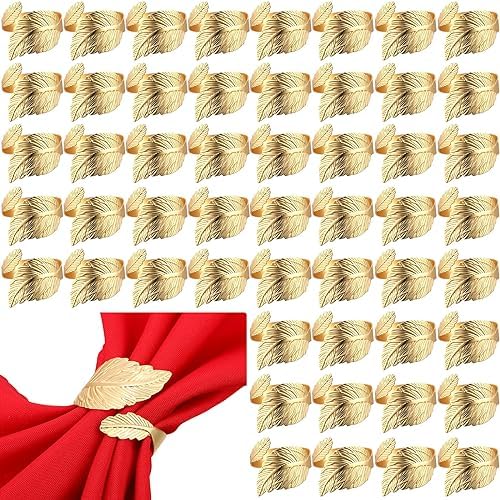 Bokon 100 Pcs Gold Napkin Rings, Metal Leaf Shaped Holders for Wedding by Bokon