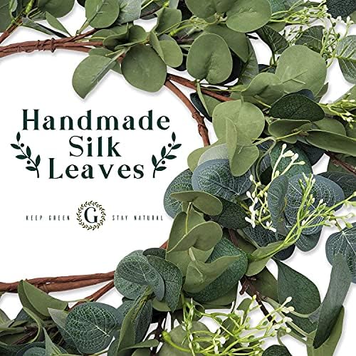HomeKaren Eucalyptus Wreaths for Front Door 22", Handmade Green Leaves Wreath for Summer, Spring and All Seasons, Greenery Floral Wreath for Wall and Outside - Image 2
