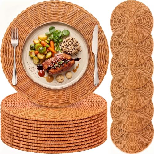 12 Pcs Round Rattan Placemats,Boho Charger Plates for Dining Table by Gandeer