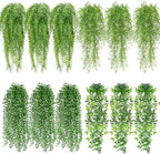 Daifunli 12 Pcs Artificial Hanging Plants Fake Hanging Ferns Plastic Fake Plant for Wall Room Garden Garland Indoor Outdoor Decor No Basket (Mandala, Willows, Fuchsia, String of Pearls) by Huiinen