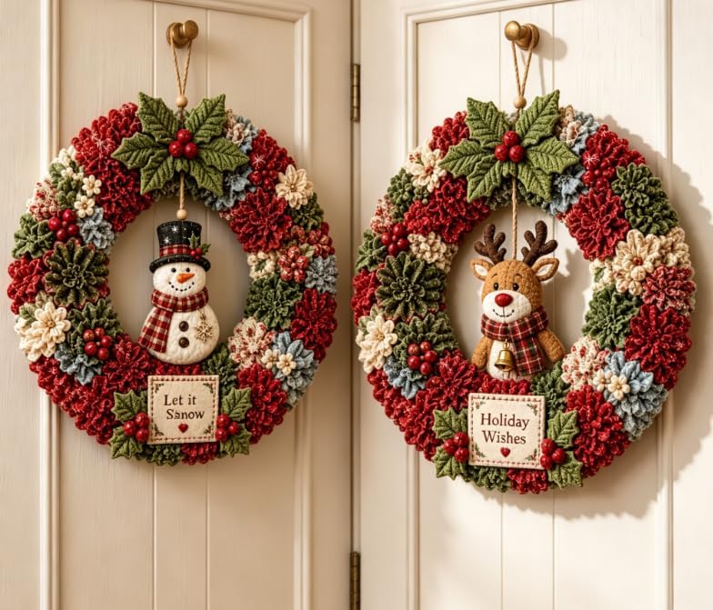 3D Fabric Poke Wreath DIY Kit for Adults Christmas Holiday Decor，2PCS J by Unknown