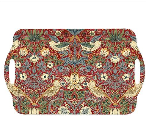 Pimpernel Morris & Co Strawberry Thief Red Large Handled Tray | Serving Tray for Lunch, Coffee, or Breakfast | Made of Melamine for Indoor and Outdoor use | Measures 18.9" x 11.6" | Dishwasher Safe by Pimpernel