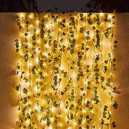Contatto 2 × 43 Feet Fake Vines with 260 LED Solar Outdoor String Lights, Hanging Fake Ivy Greenery Garland Plants, Artificial Plants, Fake Leaves for Balcony Decor/Outdoor Wall Decor/Garden/Patio by Contatto