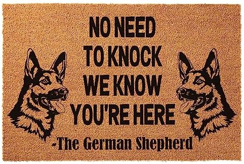 Funny Coir Doormat - German Shepherd 'No Need to Knock' Welcome Mat - 23.6 x 15.9 inch by JiXianJu