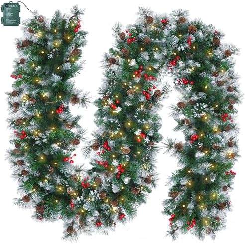 Christmas Garland with Lights, 9Ft Prelit Garland, 8 Light Modes & Timer by Brightown