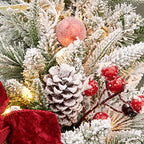 Pre-lit Snow Christmas Wreath with Red Balls,Berries and Bows,24 Inch 50 Battery Operated LED Lights,Holiday Decoration for Front Door Outdoor - Image 4