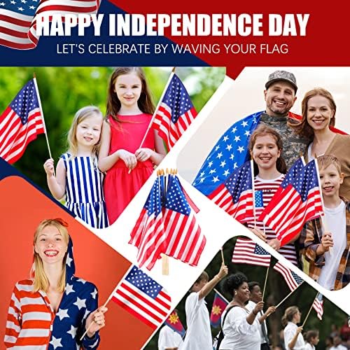 Newwiee 24 Pcs USA Handheld Flags on Stick 12 x 18 Inch American Flags with Safety Spear Top for 250th Anniversary Independence Memorial Day 4th of July Yard Garden Decoration (Usa Flag) - Image 4