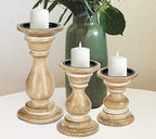 Homebia Design Wooden Pillar Candle Holder Set of 3 – 10, 8, 6"–White Wash by HomebiaDesigns