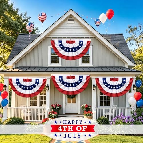 3 Pack 3x6 Ft USA Pleated Fan Flag, American Bunting Flag Patriotic Half Fan Banner 4th of July Decorations Outdoor Memorial Day Decor Fourth July Independence Day Outside Red White and Blue Decor - Image 6