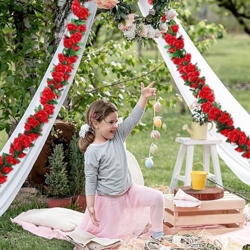 18 Pack 144 FT Artificial Flower Garland Fake Red Roses Vines Silk Flowers - Image 6