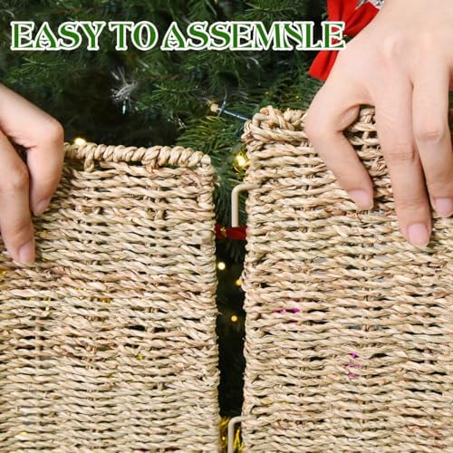 Rocinha 32 in Large Rattan Christmas Tree Collar Basket Base Handcrafted - Image 3