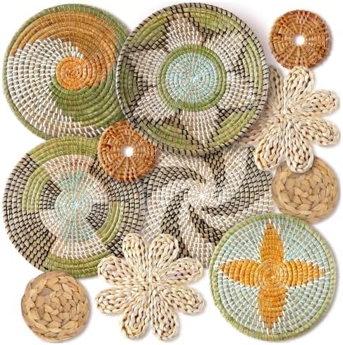 11 Pcs Boho Wall Basket Decor, Bulrush Woven Wall Hanging (Jungle) by Unknown