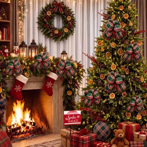 4 Set Large Green Buffalo Plaid Christmas Ball Cluster Fabric Ball Ornament - Image 4