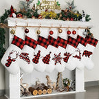 LUBOT Set of 8 Christmas Stocking(20inch) Silhouette Buffalo Red Plaid/Rustic/Farmhouse/Country Cotton Fireplace Hanging Xmas Stockings Decorations for Family Holiday Season Decor by LUBOT