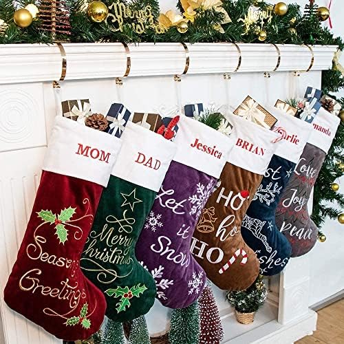 GEX Christmas Stockings Personalized 8 Pack Custom Name for Family with Names 22" Large Quilted Lining Embroidery Luxury Velvet Decor Ornament for Fireplace Xmas Season (Set of 8) by GEXWorldwide