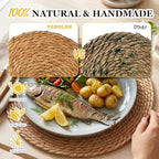 24 Pcs Round Woven Placemats - Yedoler 13 in Farmhouse Boho Straw Heat Resistant Outdoor Patio Rattan Wicker Table Mats, Natural Water Hyacinth Place Mats Coasters for Dining Table,Home,Wedding - Image 3