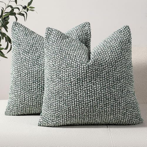 DEZENE Striped Throw Pillow Covers 22x22 Set of 2 Green Textured Boucle Chic Morden Boho Accent Farmhouse Square Decorative Couch Pillow Covers for Home Decor Bed Sofa Living Room by DEZENE