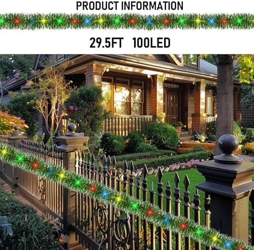 TW SHINE 30 FT Pre-Lit Christmas Garland Decorations, 100 LED Lighted Artificial Pine Garlands with 8 Modes, Green Garland for Indoor Outdoor Door Home Stairs Holiday Decor, Multi-Colored - Image 3