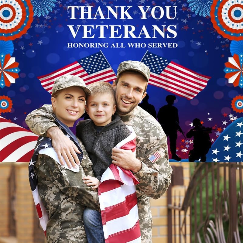 Veterans Day Backdrop Decorations Patriotic Banner 20x10ft - Image 4