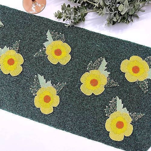 Enliven Handmade Beaded Table Runner, 13x36 Inches Lightweight Decorative Table Runner, Perfect for Dining/Wedding/Party/Everyday Use & Easy to Clean, Elegant Floral Beaded Runner by Enliven