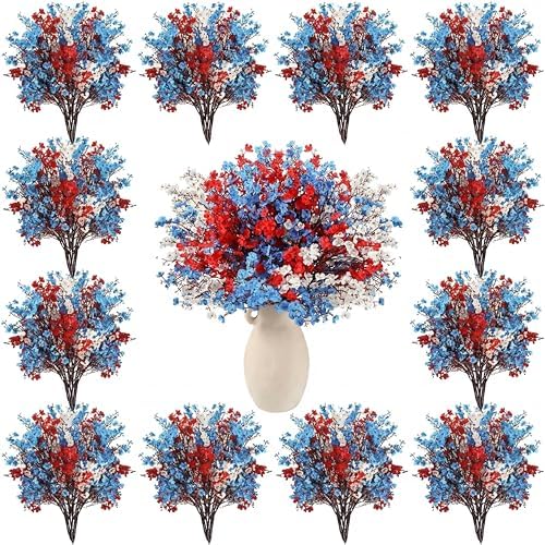 Lyrow 48 Pcs Red White Blue Patriotic Artificial Flowers Pick Stems by Lyrow