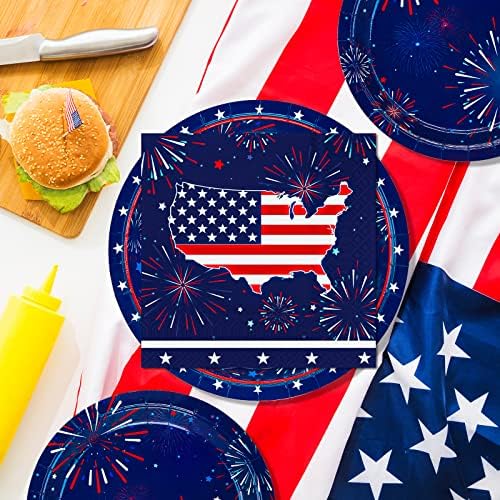 Fourth of July Party Supplies Serve 24, Freedom Fireworks Party Kit Set includes Disposable Plates, Napkins, Cups, Banner and Tablecover for Independence Day Patriotic Events - Image 4