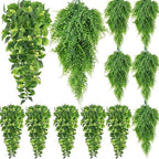 Hoteam 12 Pcs Artificial Hanging Greenery Plants, Pothos, Persian Grass by Hoteam