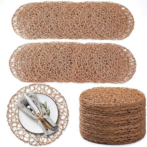 Threehoney Paper Braided Round Placemats, Set of 36, Brown, 13 in by Threehoney