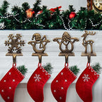 Retro Christmas Stocking Holders for Mantel - Set of 4 Vintage Heavy Hangers for Fireplace Decorations - Reindeer, Snowflake, Santa, Snowman Hooks by JDYFQIAN