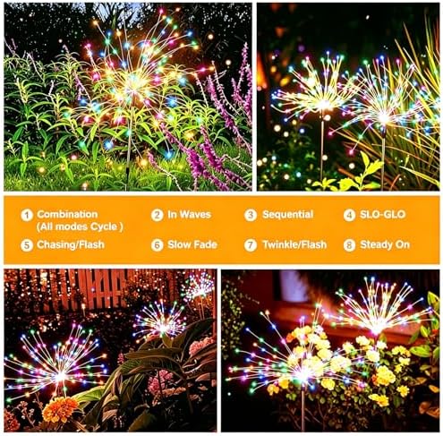 Solar Fireworks Lights Outdoor Garden 150 LEDs 8 Pack Multicolor - Image 3