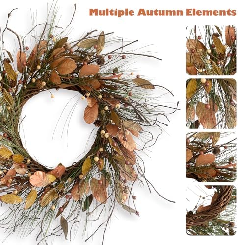 26 Inch Fall Wreath for Front Door Large Full Magnolia Leaf Wreath - Image 4