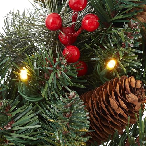 Casafield 24" Pre-Lit Fir Artificial Christmas Wreath Holiday Décor, 50 LED Lights, 108 PVC Tips Pinecones, Berries for Front Door, Window, or Mantel - Image 6