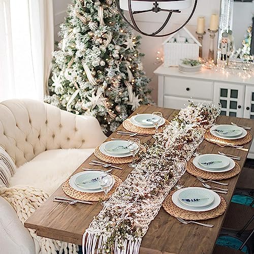 13.8'' Woven Placemats Set of 6 Round Plate Charger Natural Water Hyacinth Heat Resistant Non-Slip Weave Place Mats Farmhouse Straw Braided Rattan Tablemats Wicker Placemats for Dining Table - Image 6