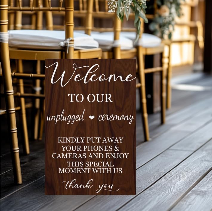 welcome to our unplugged ceremony Wood sign wedding welcome signs, No Phones wedding sign wood, rustic wedding Decorations 24x16 Inch - Image 7