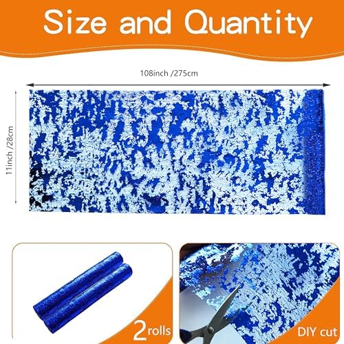 2 Pcs Royal Blue Table Runner, Glitter Metallic Foil Mesh Roll 108" - Image 4