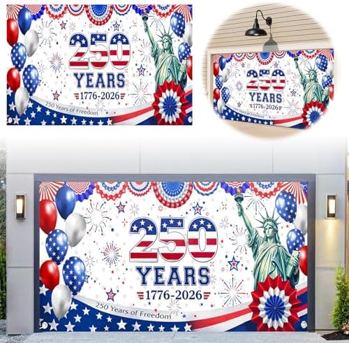 American 250th Birthday Garage Door Cover Decorations, 4th of July Photograph Backdrop America USA Banner 250th Anniversary Garage Door for Independence Day Patriotic Party Outdoor Decor Banners (A) - Image 2