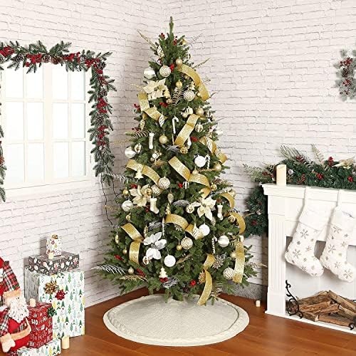 Sattiyrch Knit Christmas Tree Skirt,Luxury Cable Knitted Thick Rustic Xmas Tree Decoration (Cream, 36") - Image 3