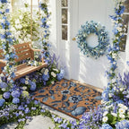 Tingjoo 2 Pcs Blue Floral Welcome Door Mat and Wreaths for Front Door - Image 4
